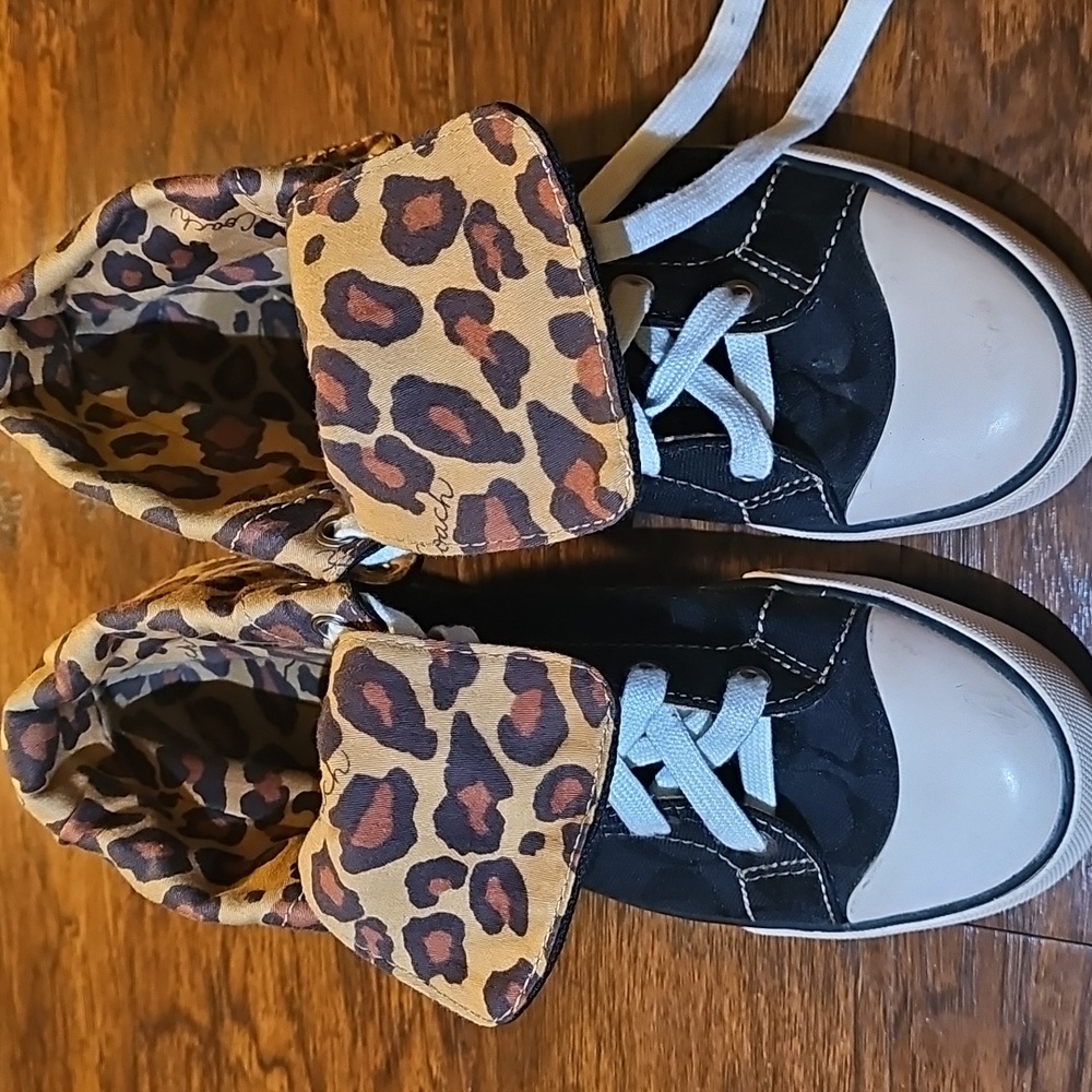 Coach Booney Signature C Leopard Fold Hi Top Sneakers